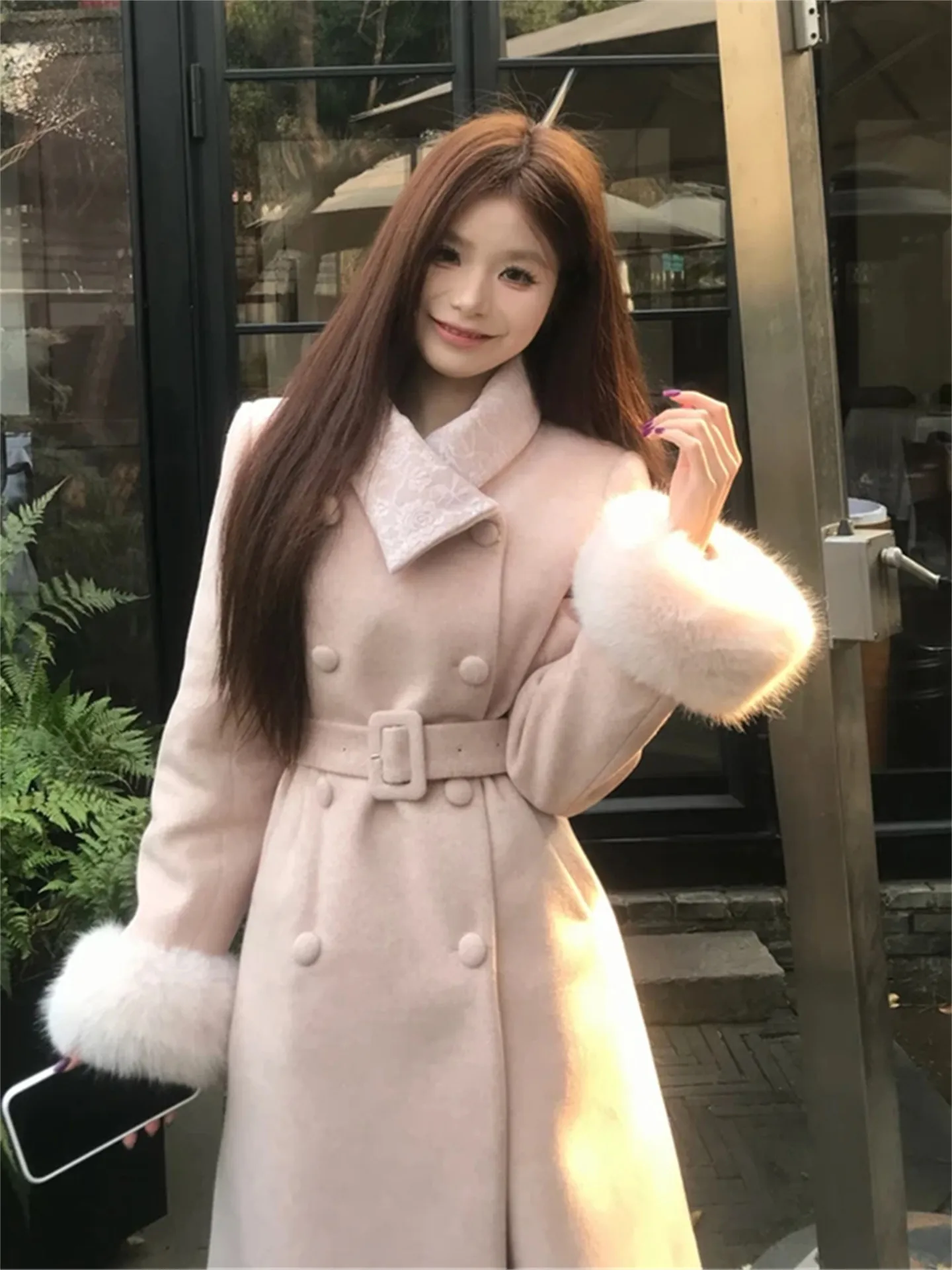 

Pink Slim Fit Long Dress Button up High Waist A-Line Korean Style Women's Fashion Trend Spring Autumn Seasonal Wear