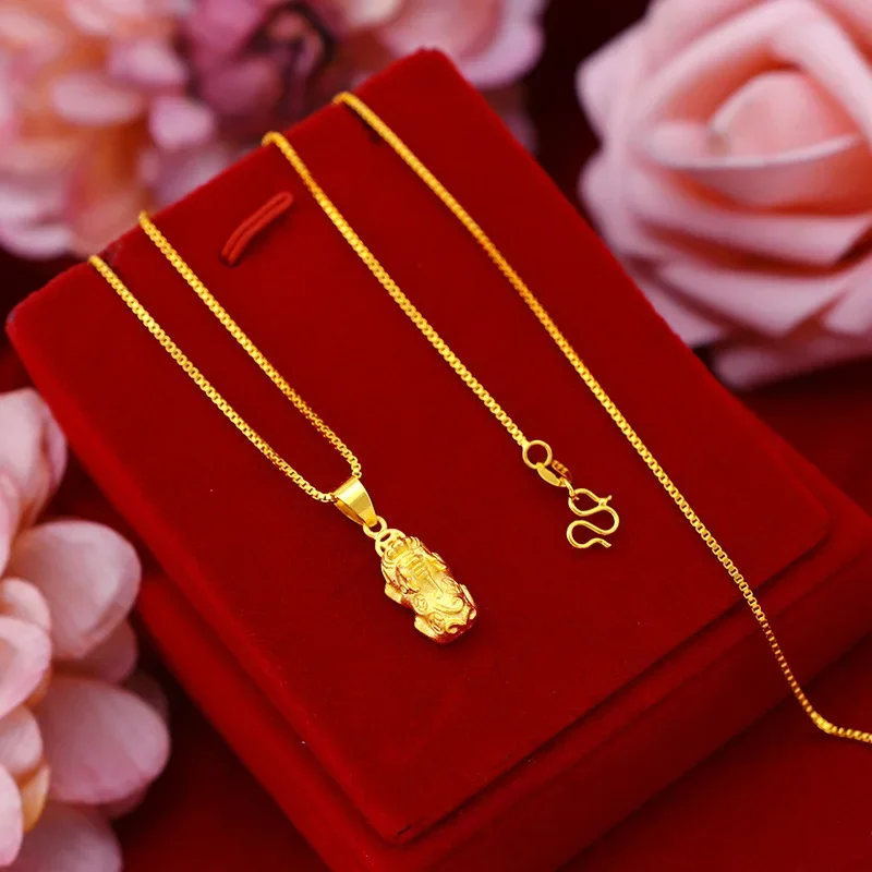 9999 real gold 24K yellow gold Little Pixiu Necklace Pixiu Pendant Necklace