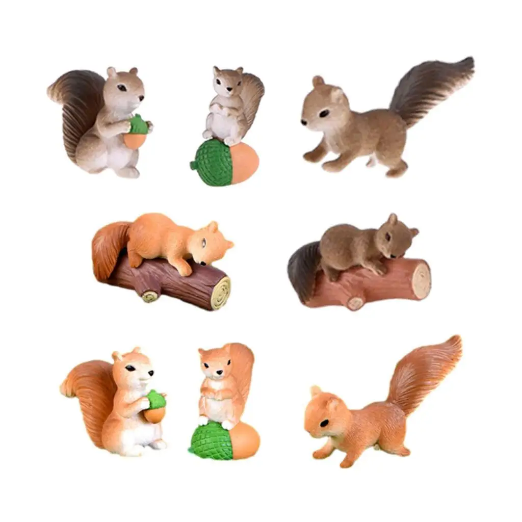 Mini Squirrel Animal Figurines Miniature Squirrel Garden Statue Cute Crafts Fairy Garden Accessories for Shelf, Office