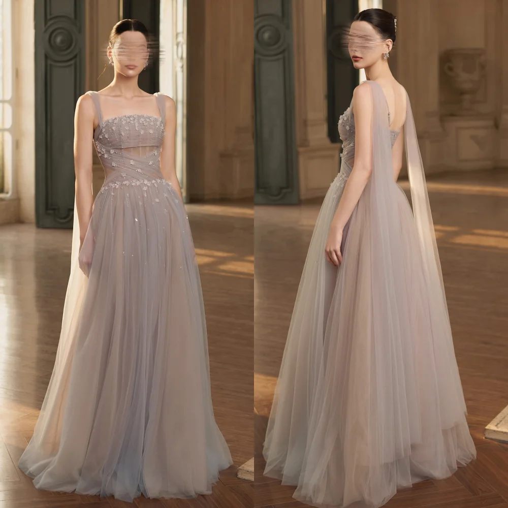 Customized Net Applique Beading Spaghetti Strap A-line Long Dresses Bespoke Occasion Evening Party Gown Gorgeous Charming