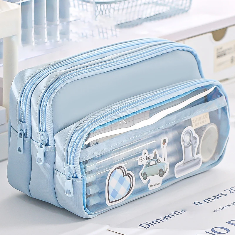 Exquisite Transparent Pencil Bag Large Capacity Simple Multilayers Pencil Case Student Stationery Box School Supplies