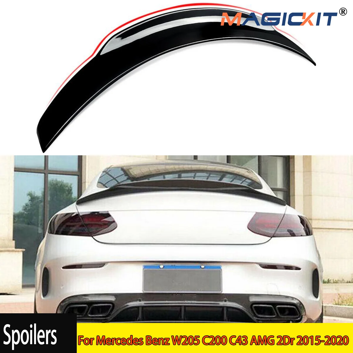 Rear Trunk Spoiler PSM Style For Mercedes Benz W205 C200 C43 AMG 2Dr 2015-2020