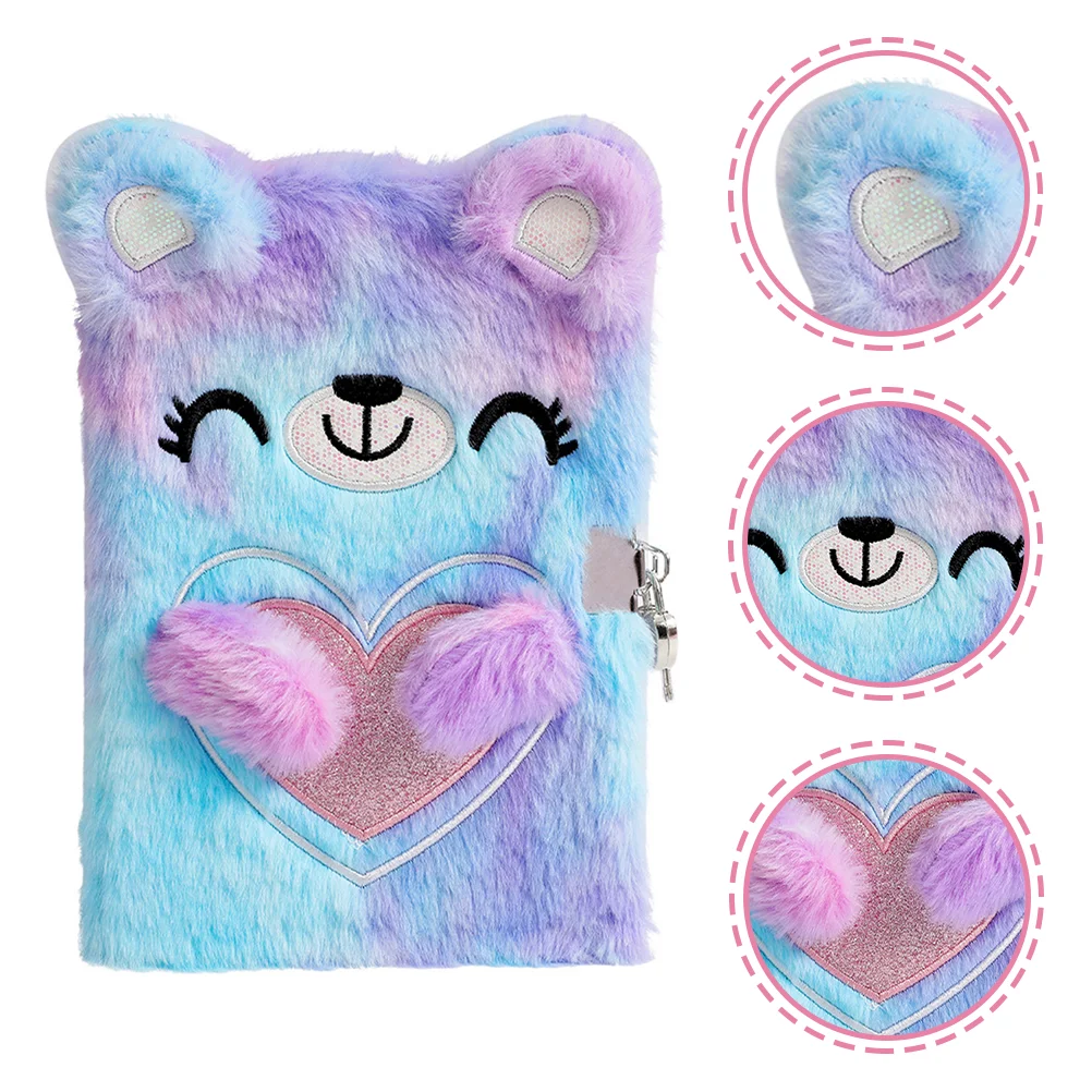 Girls Fuzzy Diary Notebook with Lock Stuffed Animals for Cartoon Notepad Plush The