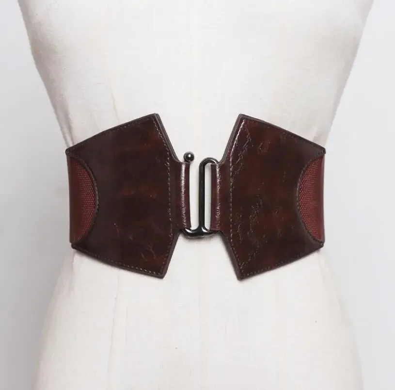 

Women's Runway Fashion Pu Leather Elastic Cummerbunds Female Dress Corsets Waistband Belts Decoration Wide Belt R2621