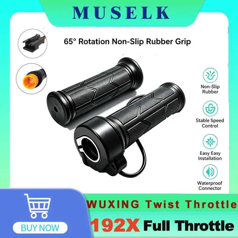 WUXING 192X Full Throttle Right Handle Throttle Twist Grip 65 Degree Rotation Throttle Handle Anti Slip Rubber Electric Bicycle