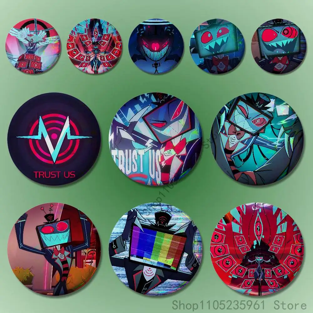 VOX Trust Us H-HazbinS 32mm 58mm 75mm 44mm 25mm Anime Badges Brooches DIY Pins Decorations Birthday Valentine Gifts