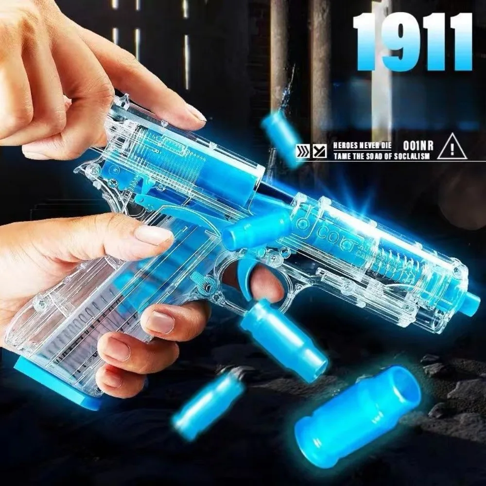 Pistola giocattolo tattica luminosa Espulsione softair Pistole giocattolo per espulsione con guscio morbido trasparente per giochi di tiro per ragazze per bambini