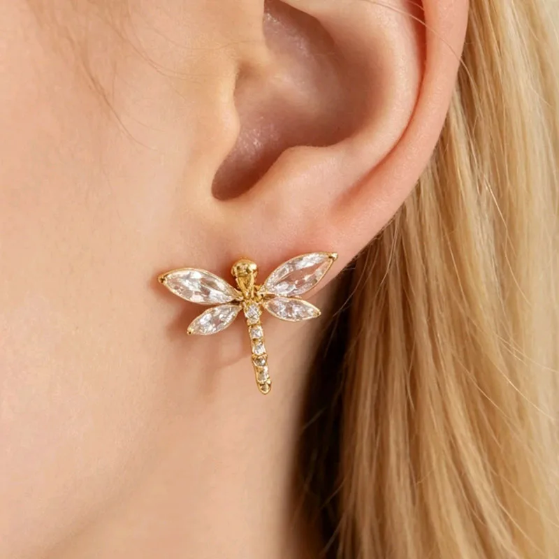 Cz stone dragonfly stud earrings for women insect cute earrings funny creative luxury designer jewelry new in 2026