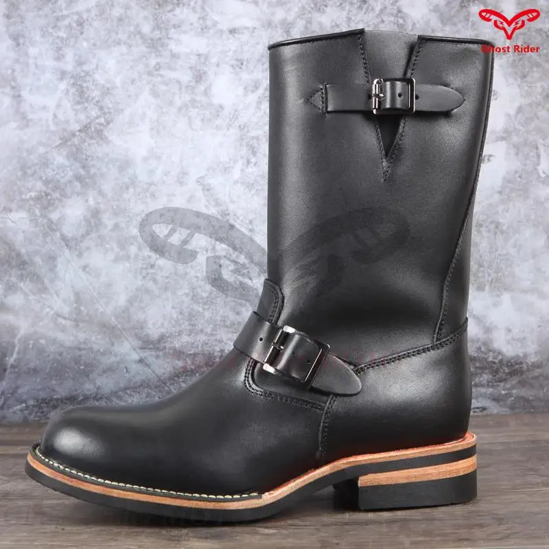 Handmade shoes handmade American retro engineer boots thickened leather high leather boots motorcycle boots botas motocross