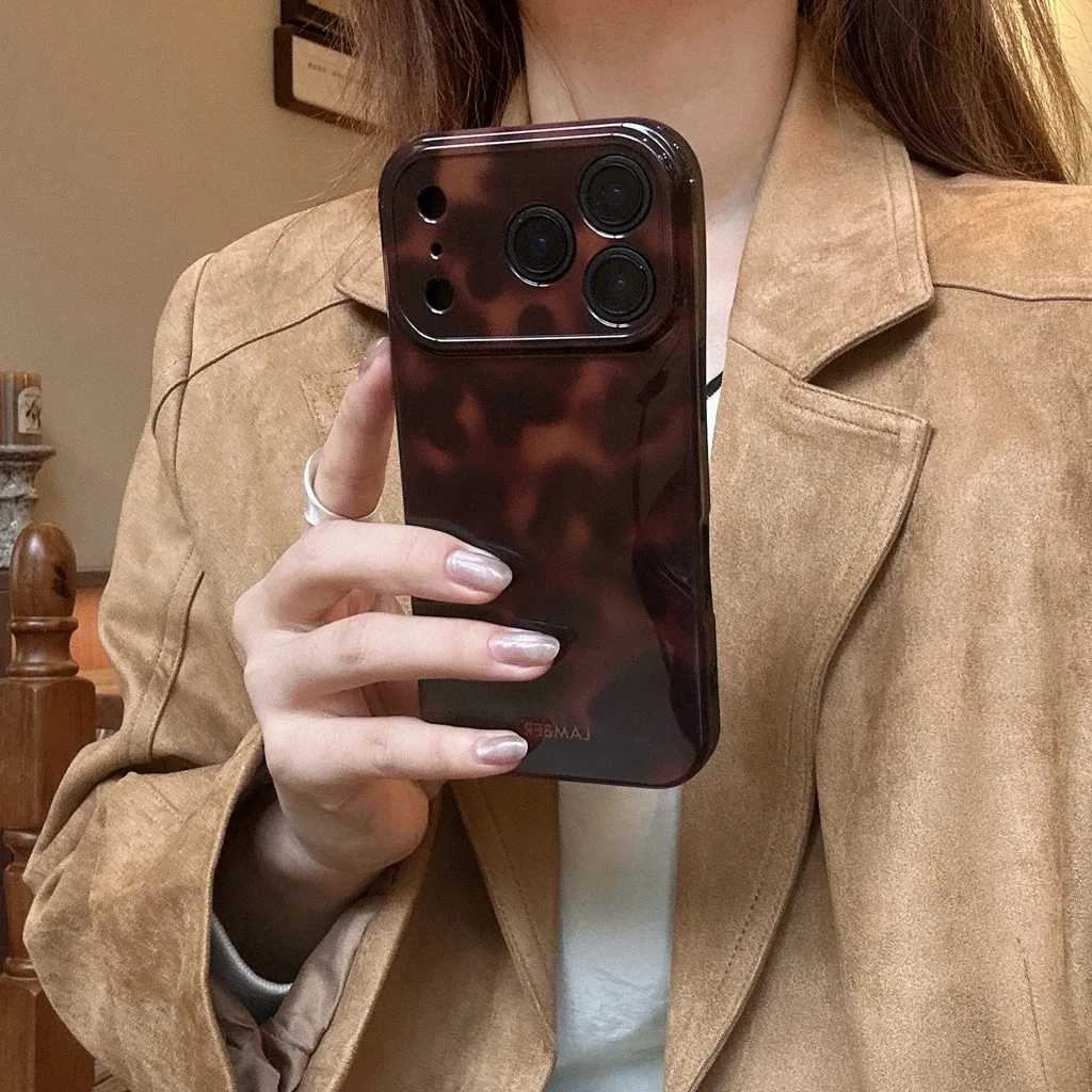 Retro Brown Amber Pattern Glossy PC Phone Case for Oppo A6 A5 A78 A3 A3X A60 A74 A38 A58 A96 A57 A76 A36 A17 A16e A55 Pro 4G 5G