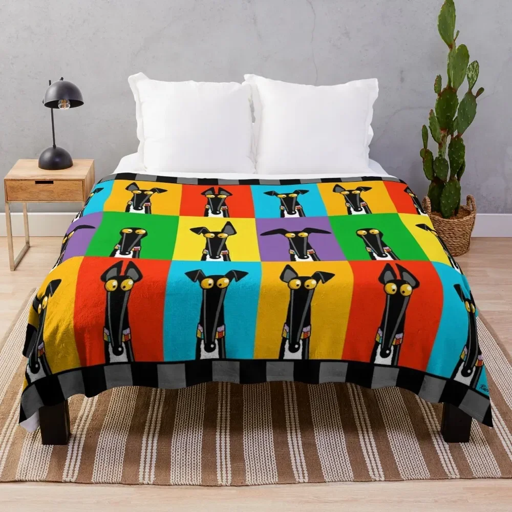 Greyhound Semaphore with border Throw Blanket Sofa Quilt Camping Retros Fluffy Shaggy Weighted Blankets