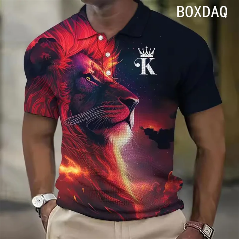 Personality Animal Lion Print Polo shirt Oversized Men Summer Short Sleeve Lapel Trend Harajuku Casual Polo shirt Men Sport Tops