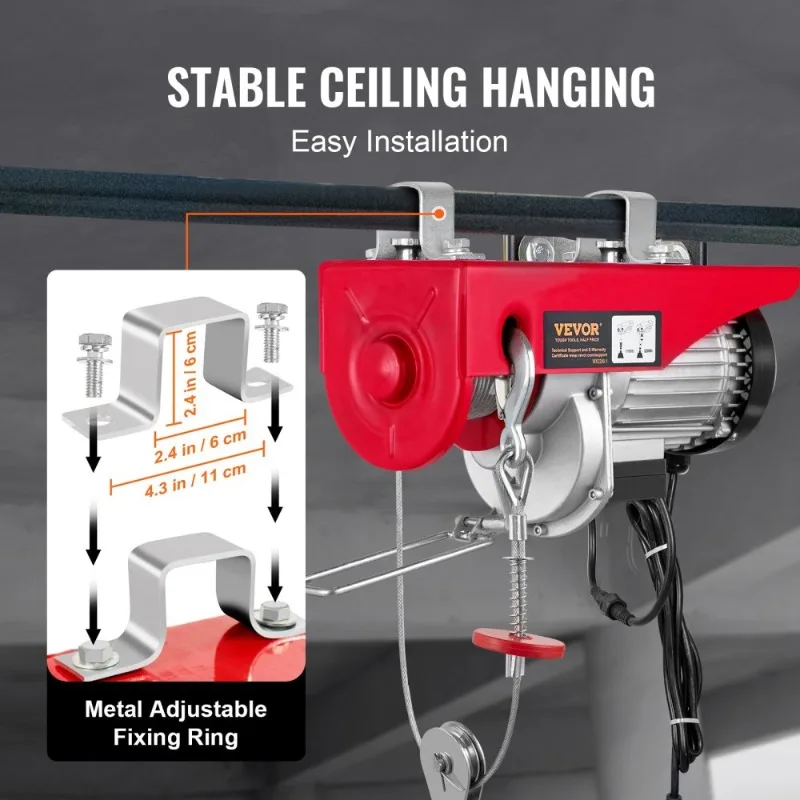 Двигатель из чистой меди, подъемник на чердаке, 2200 фунтов, беспроводная электрическая таль, 1600 Вт, 110 В, 40 футов, высота подъема одного кабеля, беспроводной пульт дистанционного управления