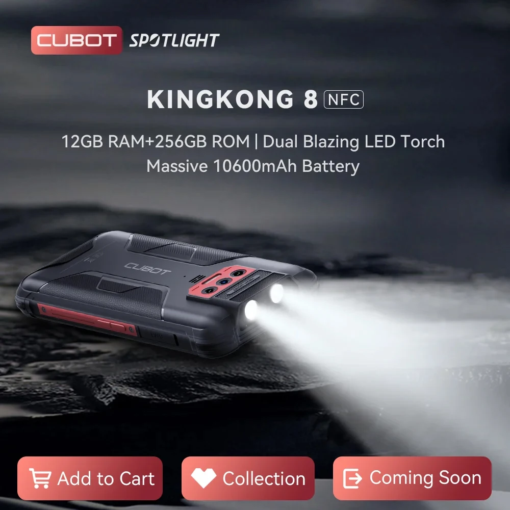 Cubot-KingKong 8 Rugged Smartphone, Mobile Phone, NFC Cellphone, 16MP + 48MP 12GB RAM, 6 + 6GB + 256GB ROM, 10600mAh, Android 13