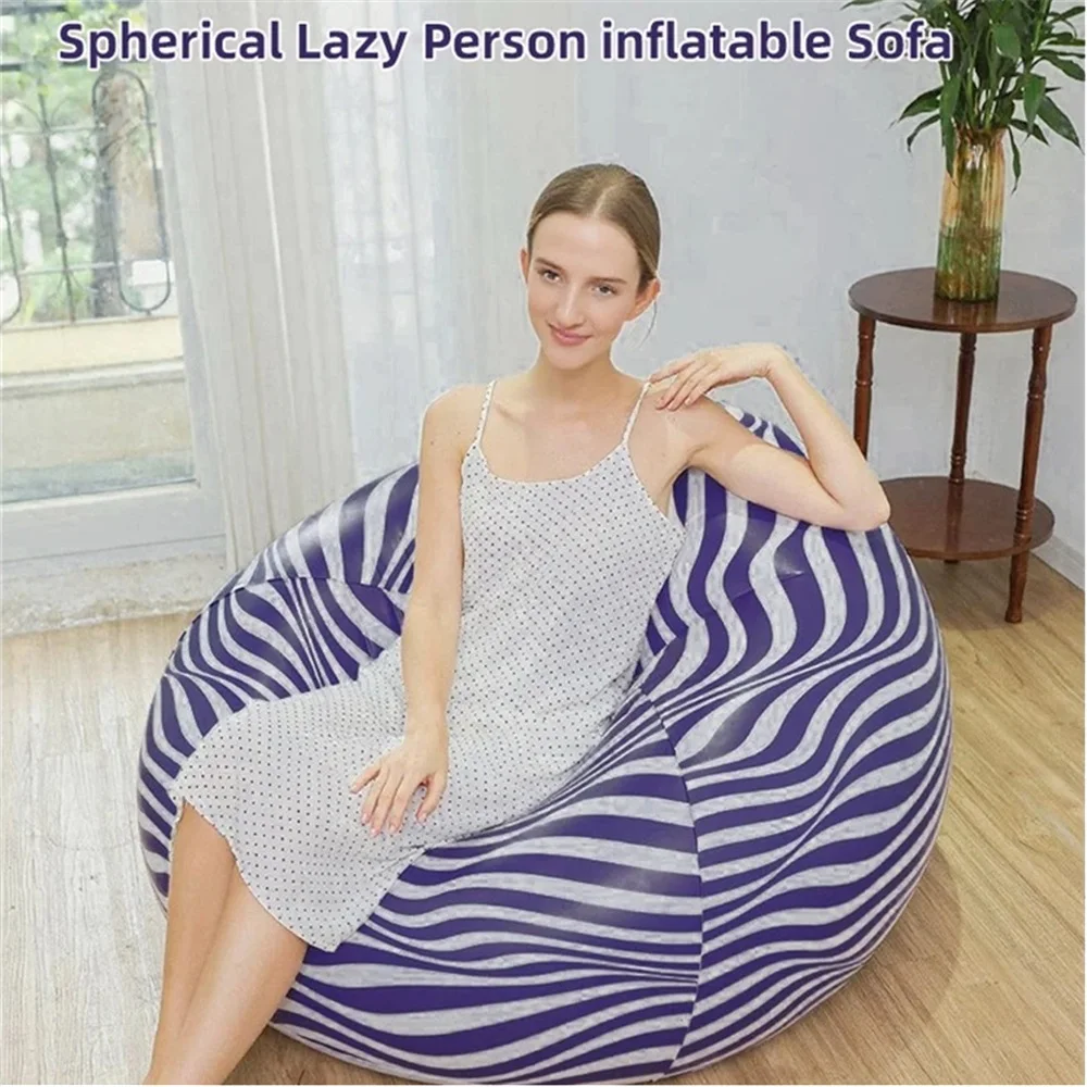 Portable Lazy Sofa Ball Shape Striped Inflatable Sofa for Outdoor Camping Picnic Comfortable Seat Cushion with Carry Bag - view 4