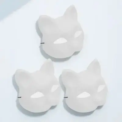 

3Pcs Cat Face Mask Breathable Mesh Comfortable Hand Painted White Base Blank DIY Mask for Night Club Paintable Masks Animal