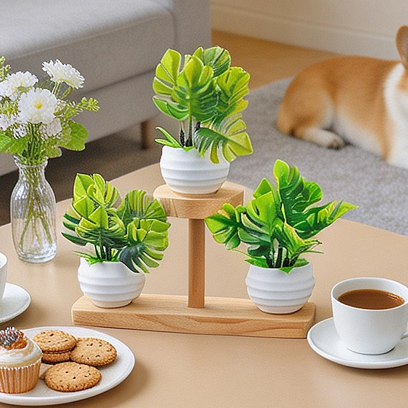 

1Pc Artificial Green Plant With White Flower Pot Small Bonsai Fake Flower Potted Party Mall Home Desktop Office Decoration