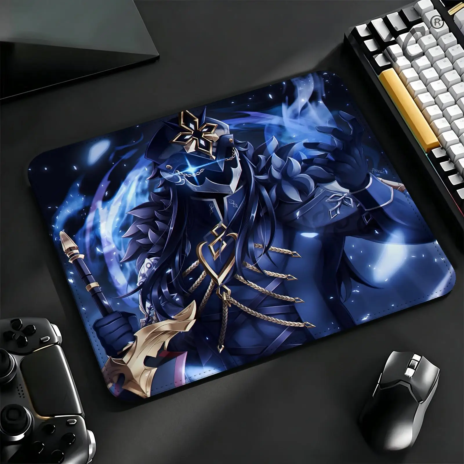 Compact Gaming Mat Reinforced Stitched Border,Genshin Impact Il Capitano Portable Laptop Desk Pad for Office & E-sports