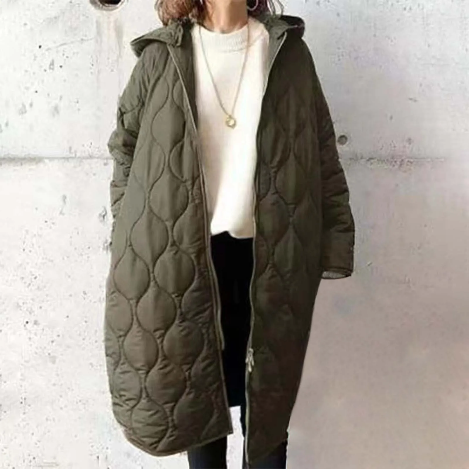 Women's Cotton Padded Fashion Casual Solid Color Diamond Shaped Plaid Long Cotton Padded Jacket Women Winter Jackets plus Size