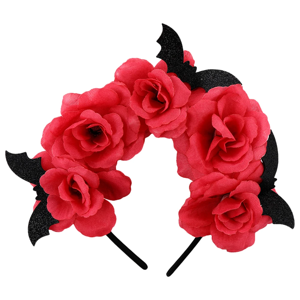 

Rose Headb Halloween Women Headdress Retro Bat Flower Hair Accessories Comfortable Durable Smooth Edge Bright Color Creative