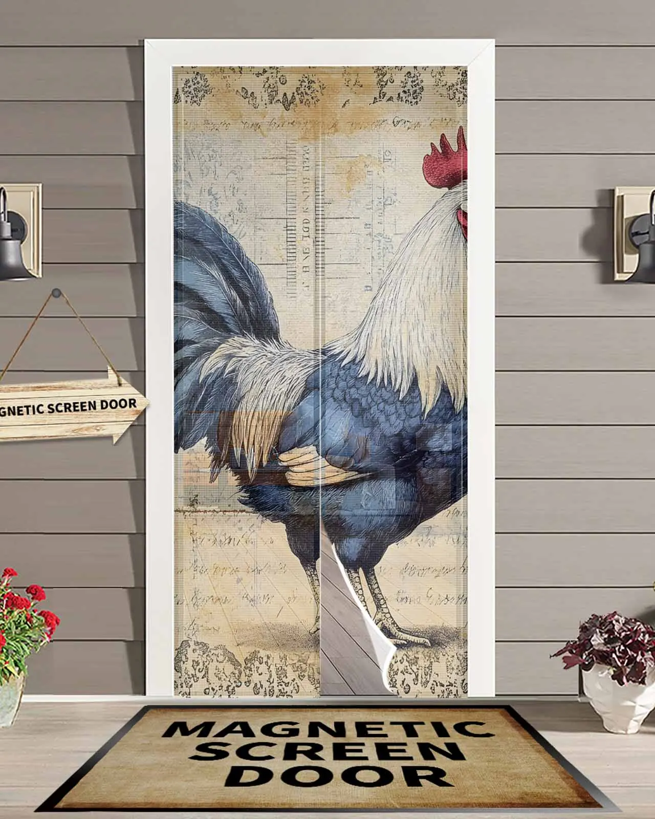 

Vintage Farm Chicken Texture Magnetic Door Curtain Living Room Bedroom Home Anti-mosquito Screen Door Curtain