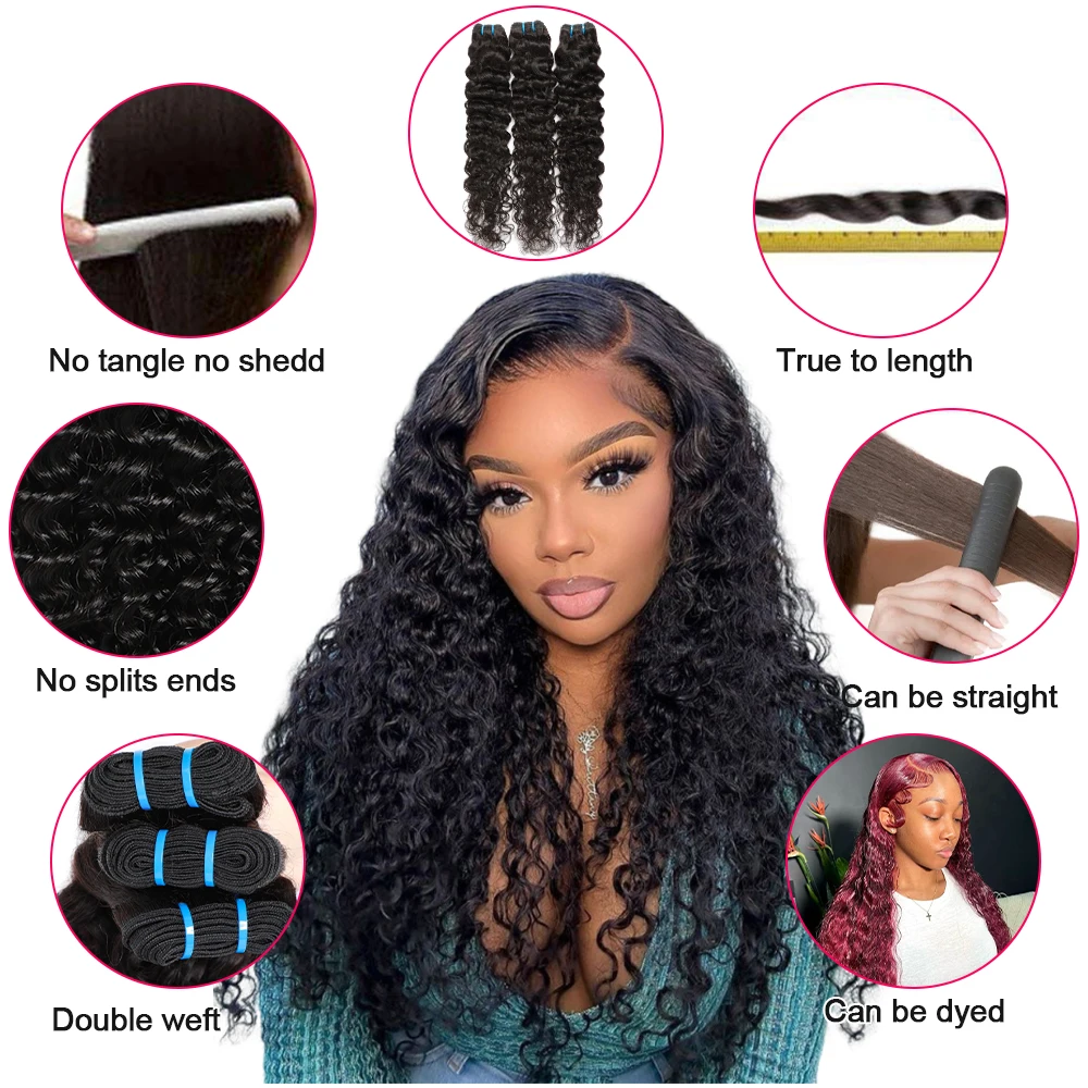 Megeen Brazilian 30 Inch Maagdelijke Human Hair Extensions Water Wave 3/4 Bundels Dubbele Inslag Weave Haar Voor Vrouwen Natuurlijke Zwarte Remy