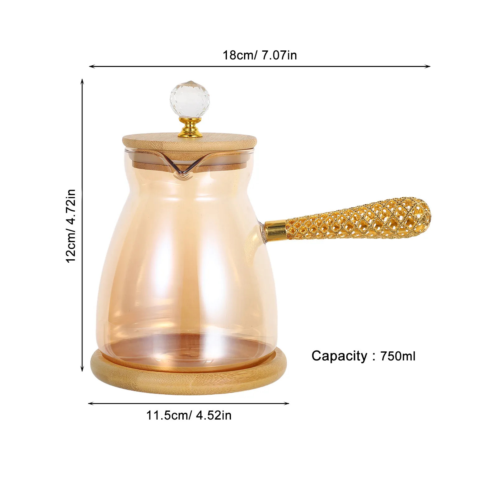 Turkish Coffee Pot Glass Small Milk Warmer Briki Stove Side Handle Manual Brewing Arabic Greek Coffee Maker 750Ml view 3