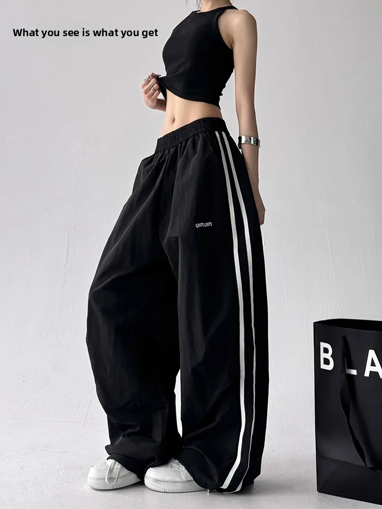 العصرية عالية الخصر بنطال ذو قصة أرجل واسعة المرأة Spor Sle Dstring الكاحل طول الطابق طول ملابس العمل بنطلون الربيع الصيف #1