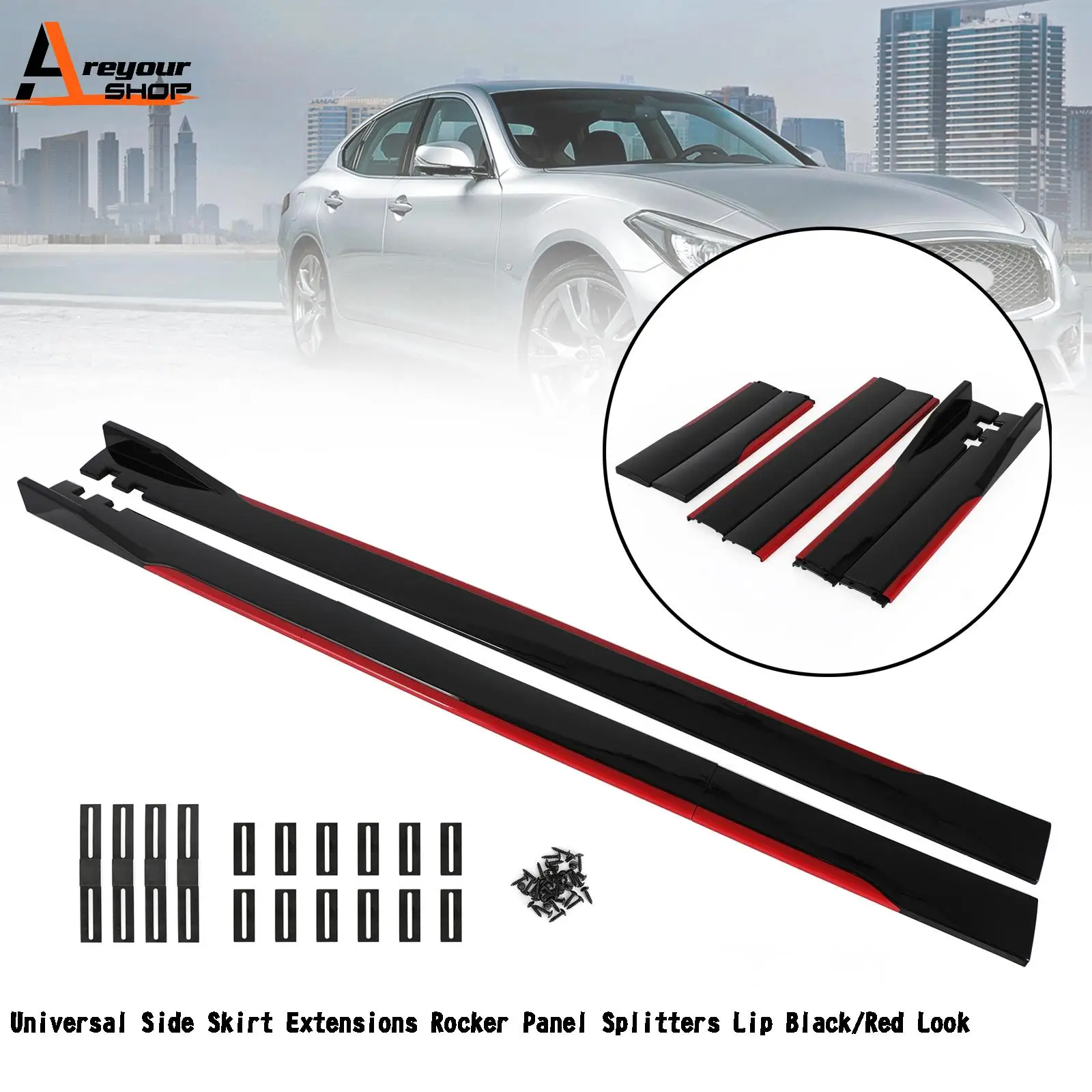 

Areyourshop 78.7" Universal Side Skirt Extensions Rocker Panel Splitters Lip Polypropylene