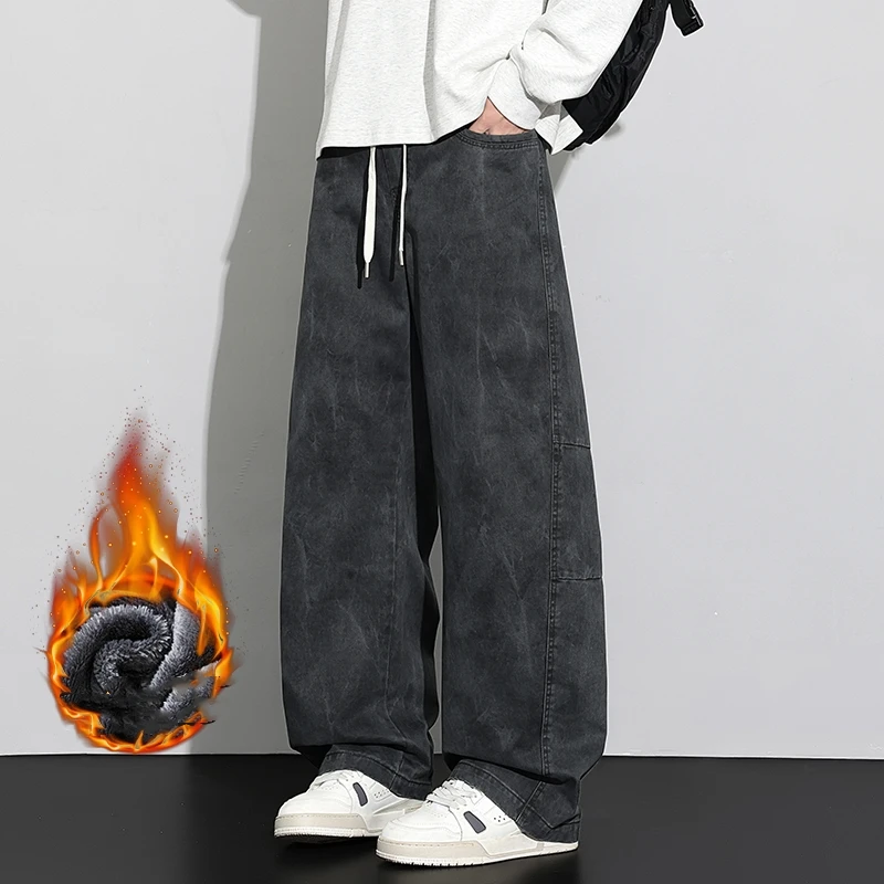 2026 pantaloni di cotone larghi da uomo marchio di moda abbigliamento da uomo pantaloni in pile casual dritti stampati pantaloni caldi streetwear vintage