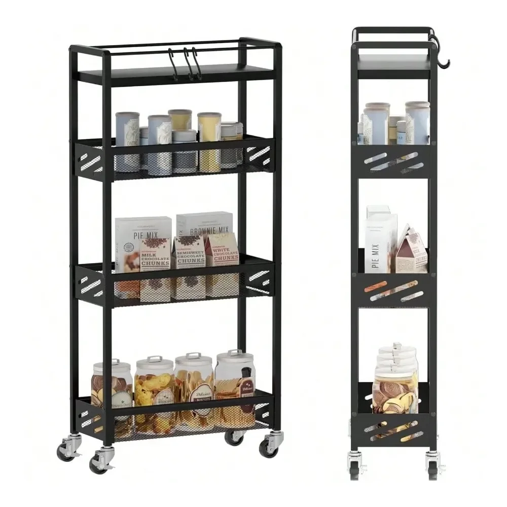 

Kitchen Island And Cart Kitchen OrganizersSlim Rolling Storage Cart, 4 Tier Kitchen Cart On Wheels, Narrow Utility Cart With Han