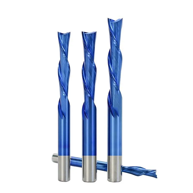 XCAN 2 Flute Down Cut Router Bit 1/8 Shank Nano Blue Coated Carbide End Mill CNC Milling Cutter for Woodworking