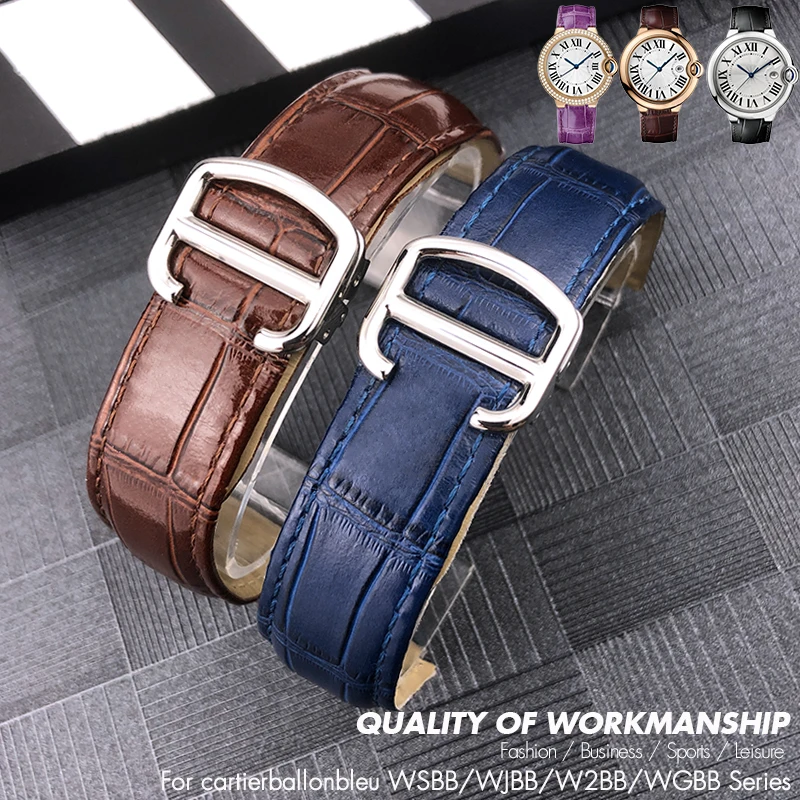 14mm 16mm 18mm 20mm 22mm Genuine Leather Cowhide Watchband fit for Cartier Black Blue Pink Watch Strap Bracelets Free Tools