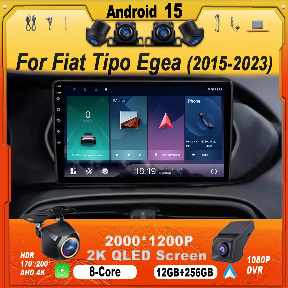 Android 15 Carplay Per Fiat Tipo Egea 2015 - 2023 Autoradio Auto 4G WIFI Navigazione GPS Lettore Video Multimediale Stereo