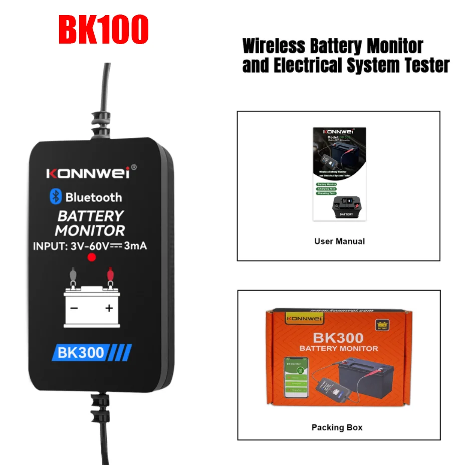 

2026 KONNWEI BK300 Blue-tooth for Car Truck Starting Battery Multi-Function Auto Battery Monitor 6/12/24V Battery Health Monitor