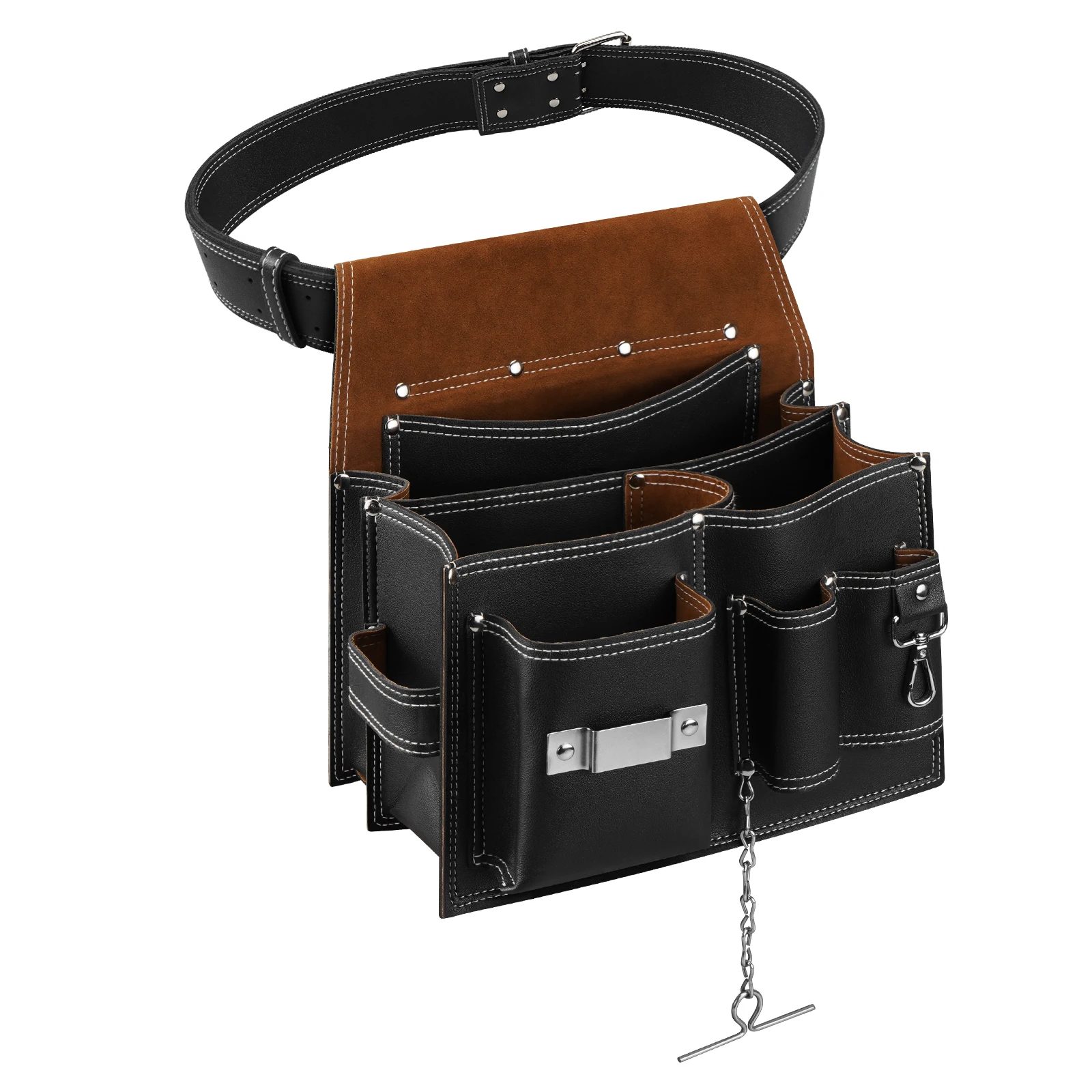 Tool Bag Organizer PU Leather Tool Pouch Bags w/ Belt Utility Pouches For Ironworker Carpenter Motorcycle Repair Bag