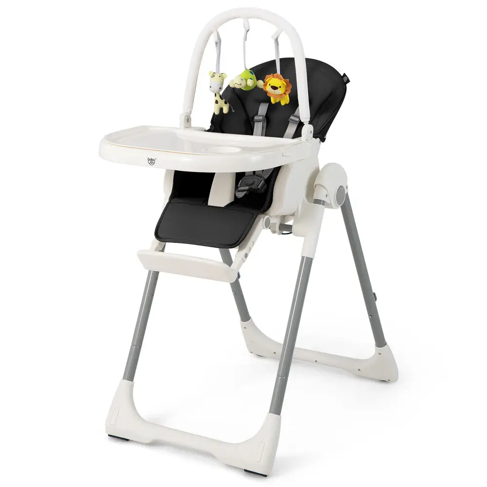 

Babyjoy Foldable Baby High Chair w/ 7 Adjustable Heights & Free Toys Bar for Fun Black