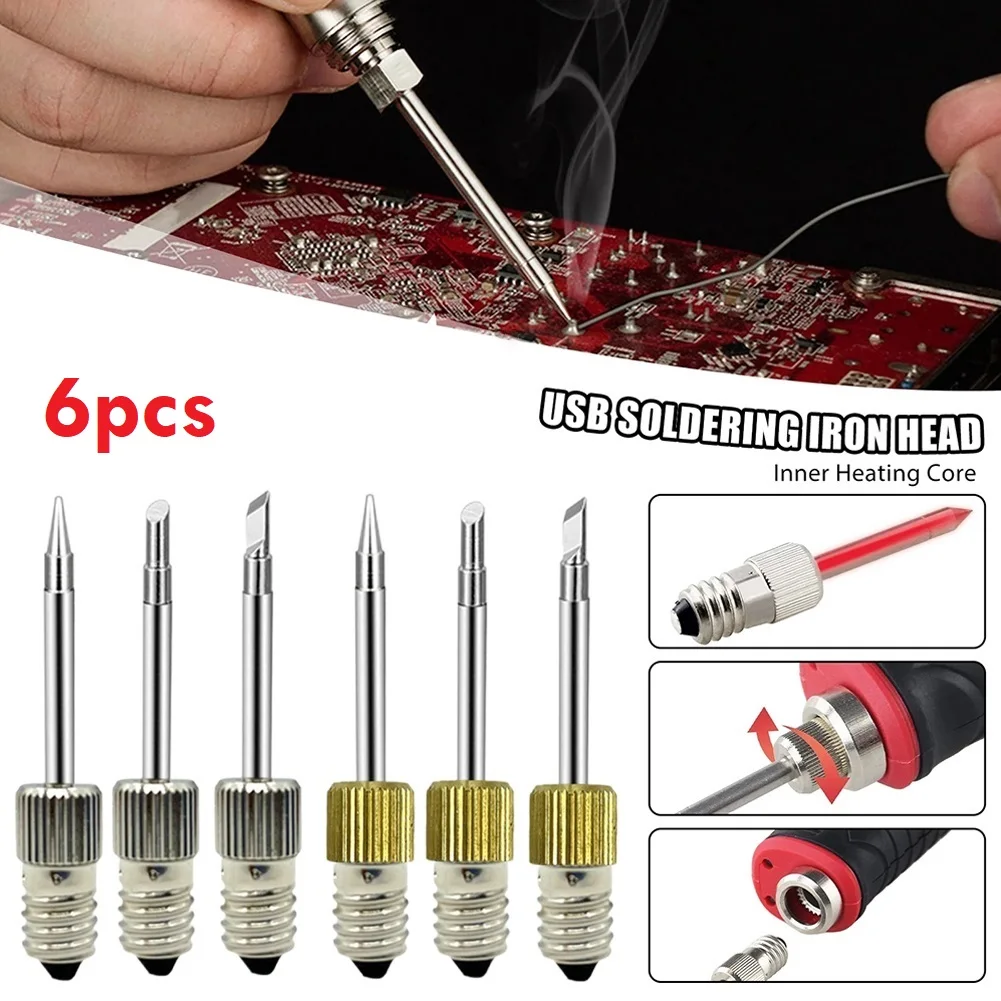 

6Pcs Soldering Iron Tips E10 Interface Needle Tip Welding Head Iron Welding Tip Head Tools B/C/K Copper Steel Soldering Parts