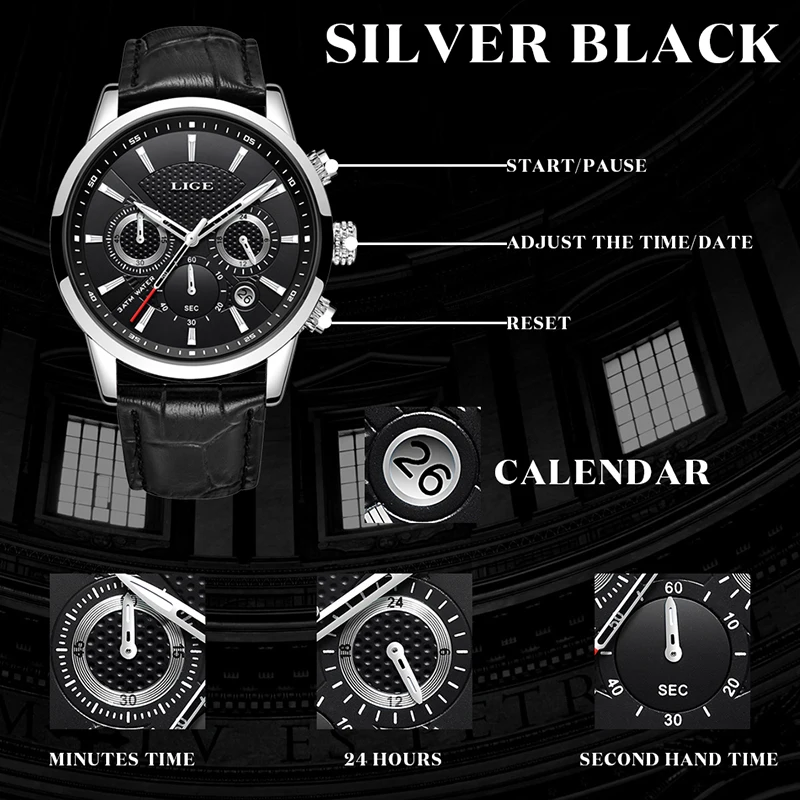 2024 LIGE أفضل ساعة رجالي فاخرة عادية الأعمال ساعات كوارتز رجال موضة ساعة يد جلدية مقاوم للماء ساعة الذكور Reloj Hombre