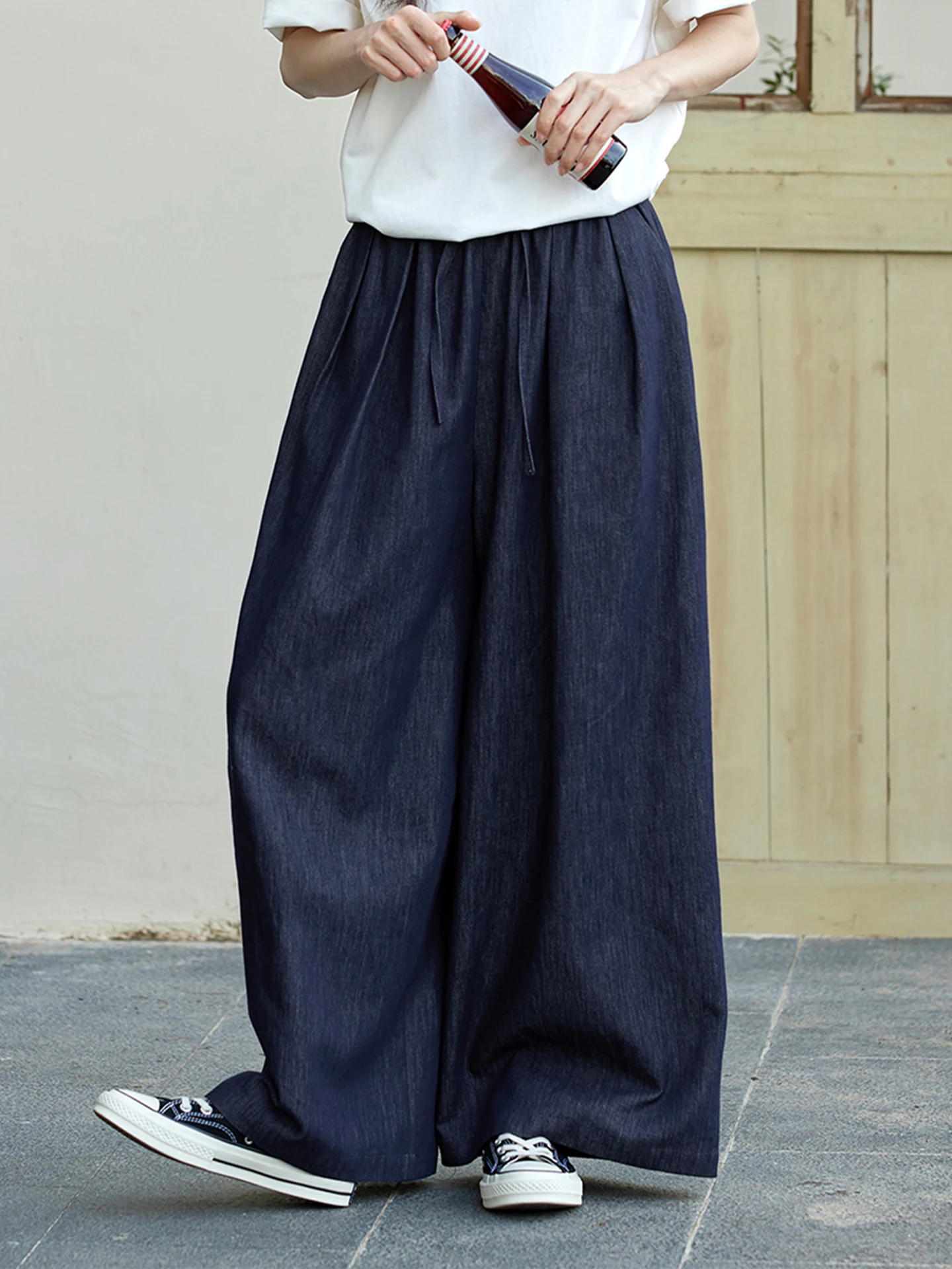 

Original Blue Denim Wide Leg Pants Women's Loose Fit Casual High Waist Trousers Spring Season Comfortable Breathable Jeans