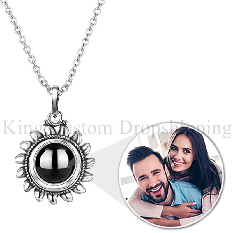 

Fine Steel Colorfast Sunflower Custom Photo Projection Necklace Family Holiday Gift Sharing Original Design