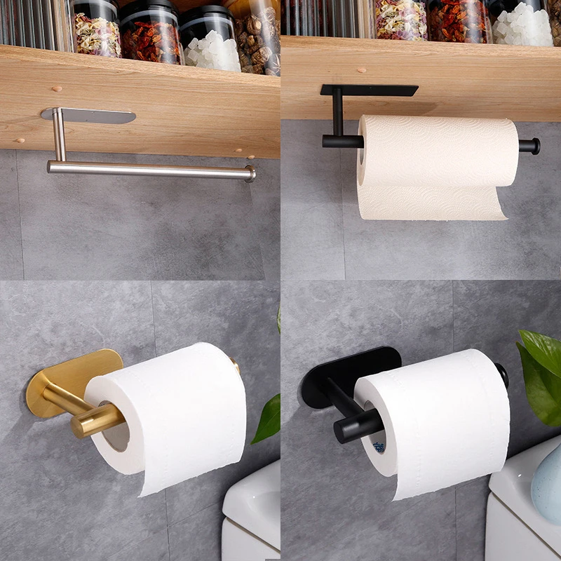 Kitchen Paper Towel Holder Adhesive Tissue Hanger Toilet Roll Paper Dispenser Cabinet Storage Napkin Rack Bathroom Accessories