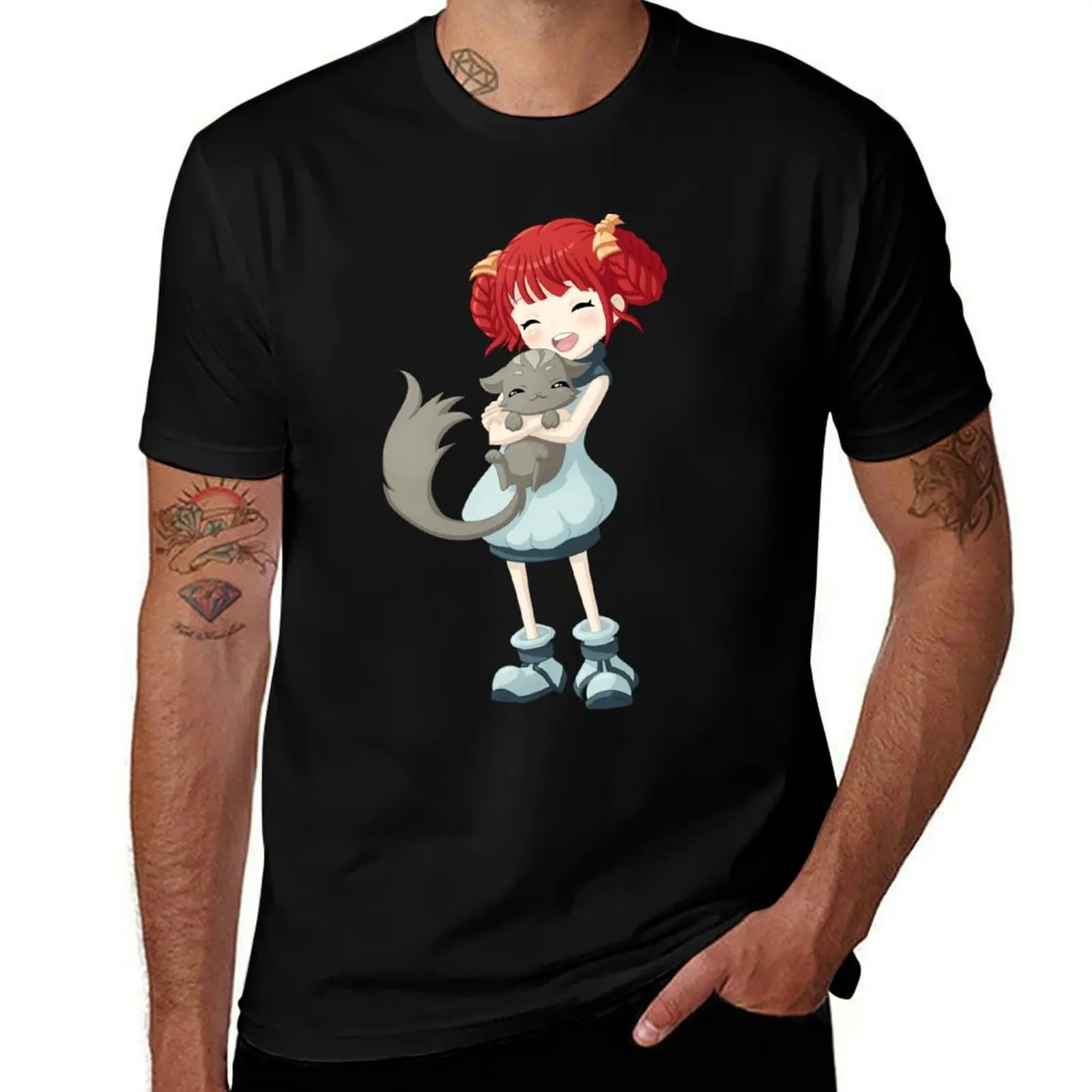

Girl and a Cat T-Shirt t shirts cotton 100% man t shirts for men T-Shirt