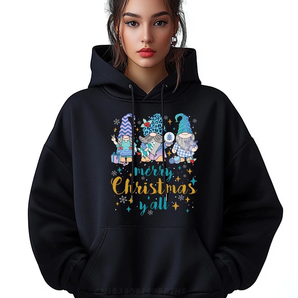 Merry Christmas Yall Blue Gnomes Christmas Red And Black Graphic Hoodie Luxury Clothes Men Pullover