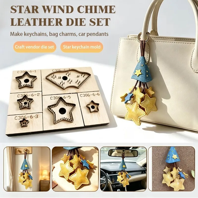 Star Wind Chime Leather Cutting Die, DIY Leathercraft Five-pointed Star Bag Charm Keychain Cutting Die