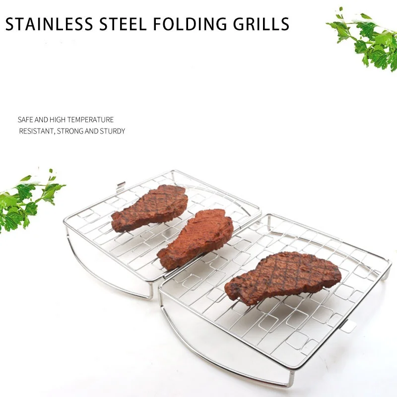 Stainless Steel Fish Grill Basket for Weber Metal Edge Grilling Mesh/Foldable Grill Storage Tray Foldable Grilling Mesh