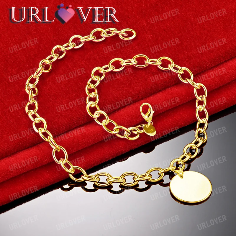 

URLOVER 18K Gold Necklace For Woman Round Pendant Necklaces Lady Fashion Party Wedding Jewelry Cute Valentines Birthday Gift