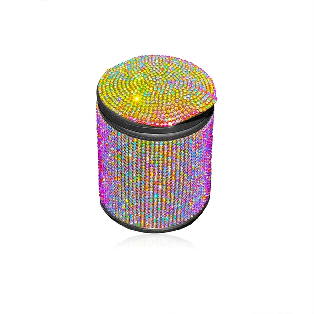 Luxury Crystal Car Ashtray with Led Light Diamond Portable Ash Tray with Cover Auto Decoration Bling Car Accessories for Women