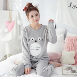 New Autumn Winter Flannel Warm Pajamas Korean Cartoon Pajama Set Fashion Pijama Mujer Home Cloth Pyjamas Women Sleepwear