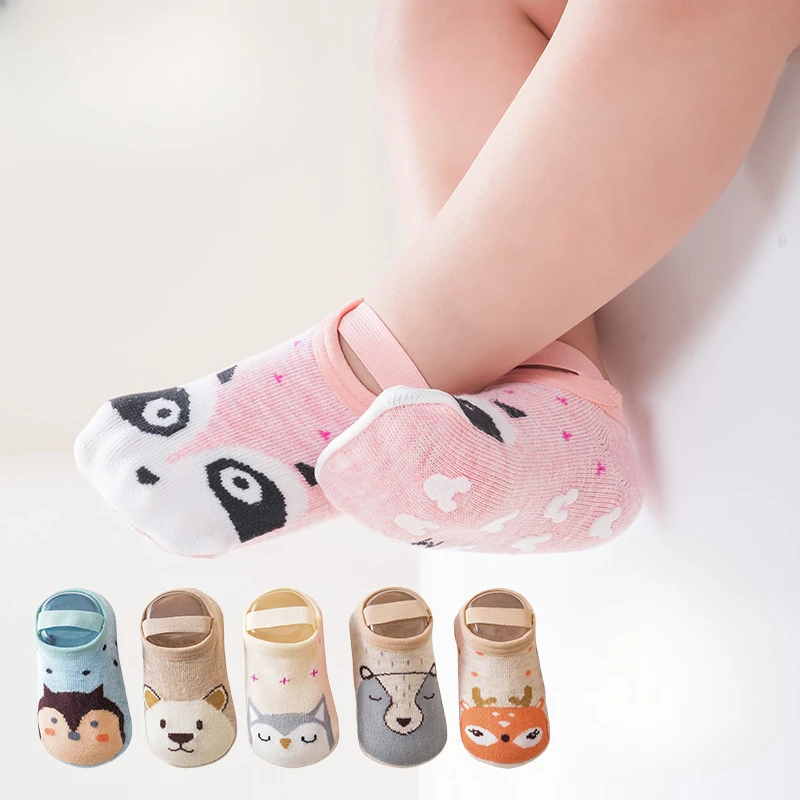 Baby Walking Socks Cartoon Shoes and Sock Spring Summer Set Children's Cotton Glue Non Slip Baby Strap Floor Sock Toddler Socks